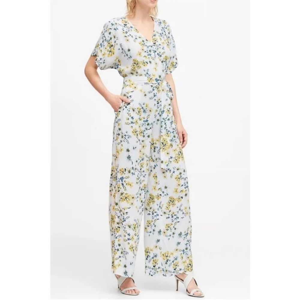 Banana Republic Floral jumpsuit Dress in White, Yellow, and Blue